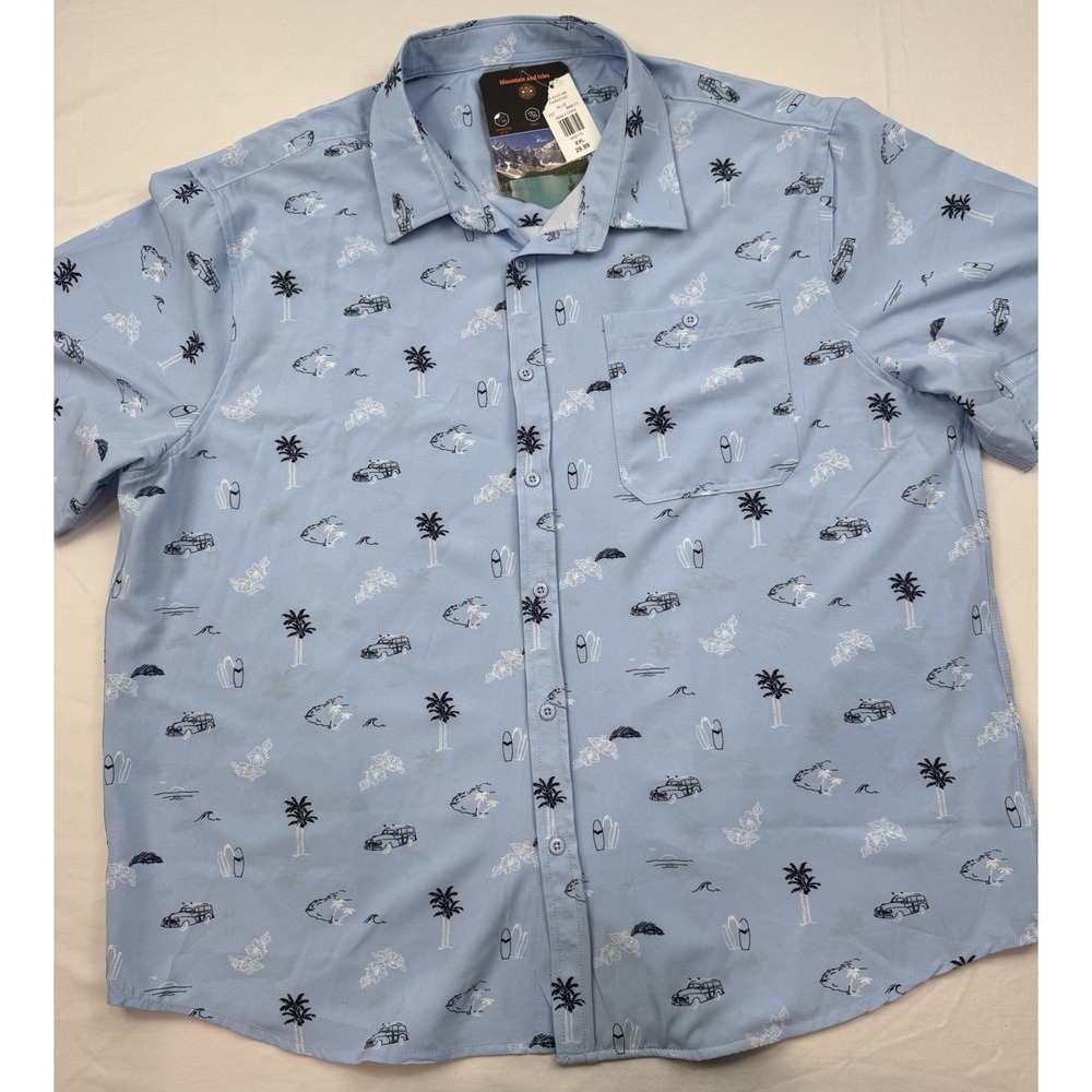 Mountain and Isles Blue Button Up Men's Sz XXL Casual Beach Print NWT